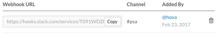 hw incoming webhook table after
