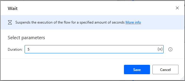 Power Automate Desktop - Wait Action Using a Wait action in Microsoft Power Automate Desktop to wait 5 seconds.