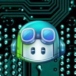 GitHub Copilot logo in front of a circuit board