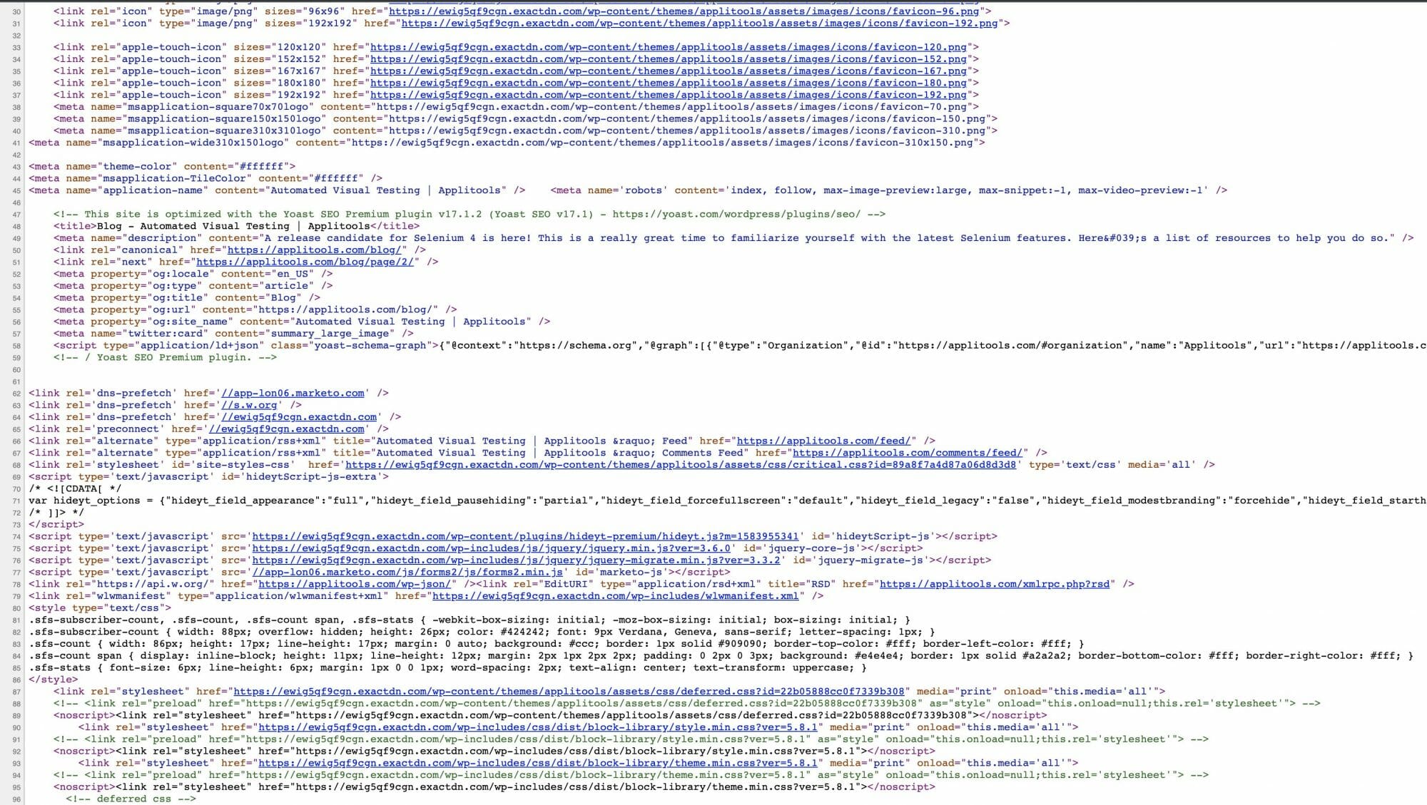 Page source of a web page