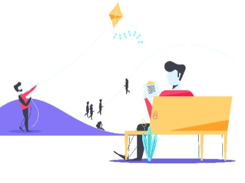 An abstract drawing of people enjoying time in a park