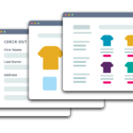 Sample digital shopping screens layered on top of each other