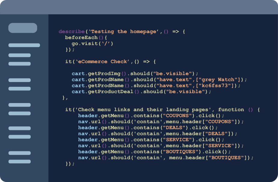 Sample code for a test for an eCommerce site