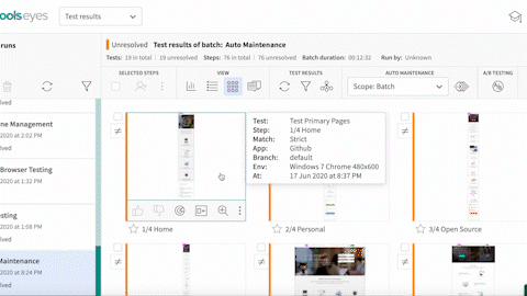 Eyes UI showing grouped changes