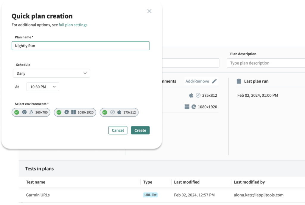Applitools Autonomous executing tests across various browsers and devices to ensure responsive design