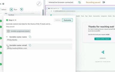 Screenshot showing variables created by random test data generation