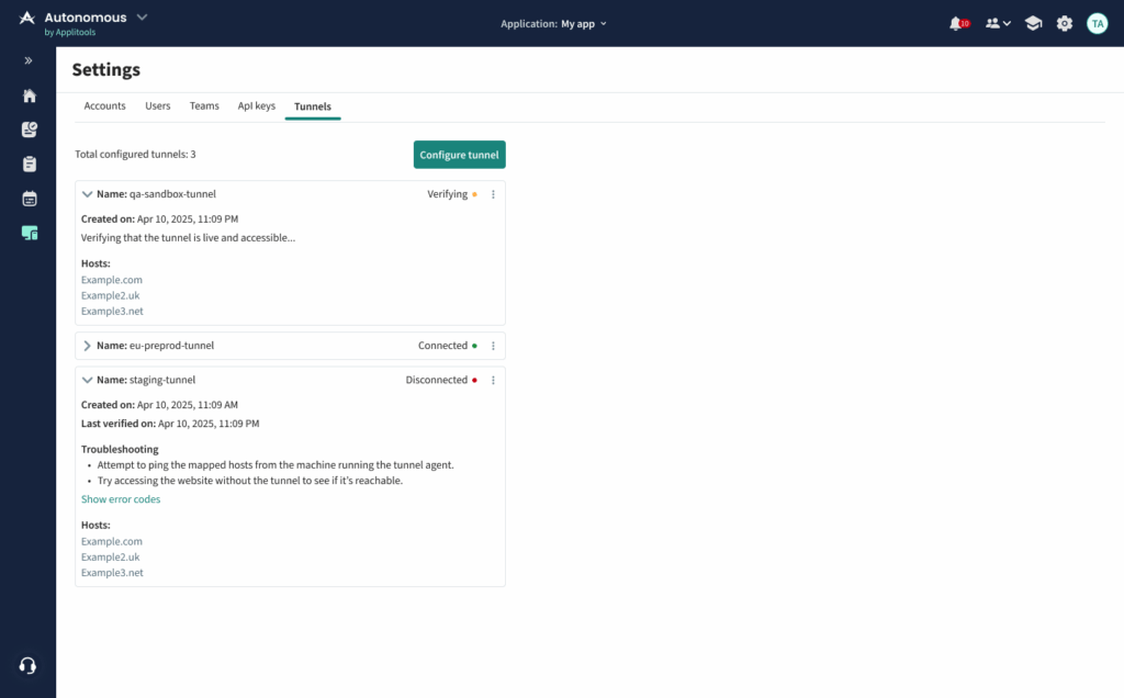 Screenshot from Autonomous showing tunnels and relevant information