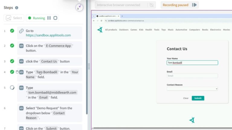 LLM Generated Test Steps to fill out a form as an obscure Tolkien character in Applitools Autonomous