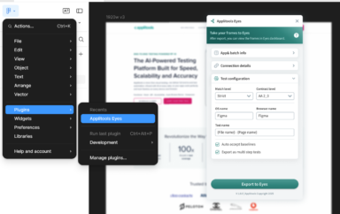 Applitools Eyes Figma plugin on top of a blurry Figma frame