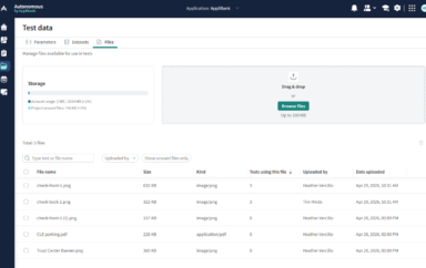 Screenshot of Applitools Autonomous cloud file management