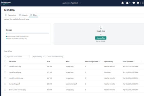 Screenshot of Applitools Autonomous cloud file management